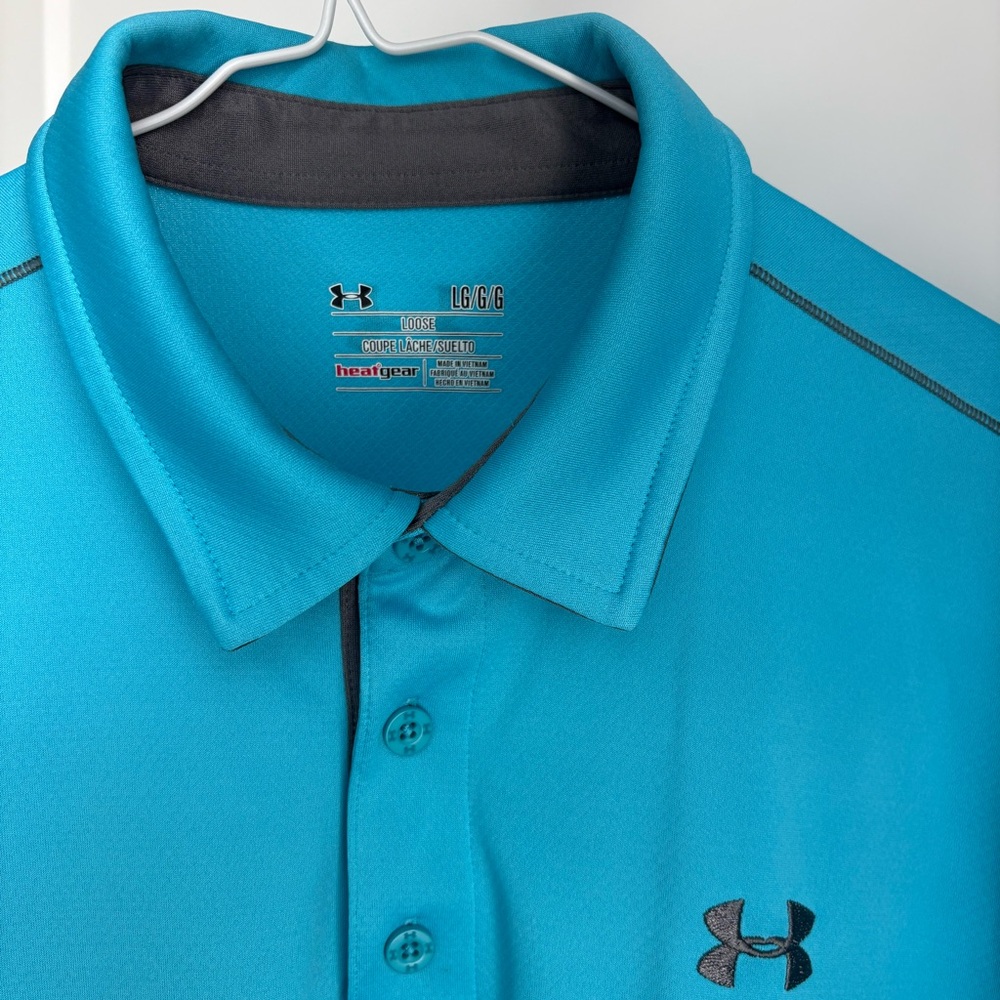 3 for $17 | UNDER ARMOR | Men’s Size L Loose Cyan-blue Polo Heatgear
